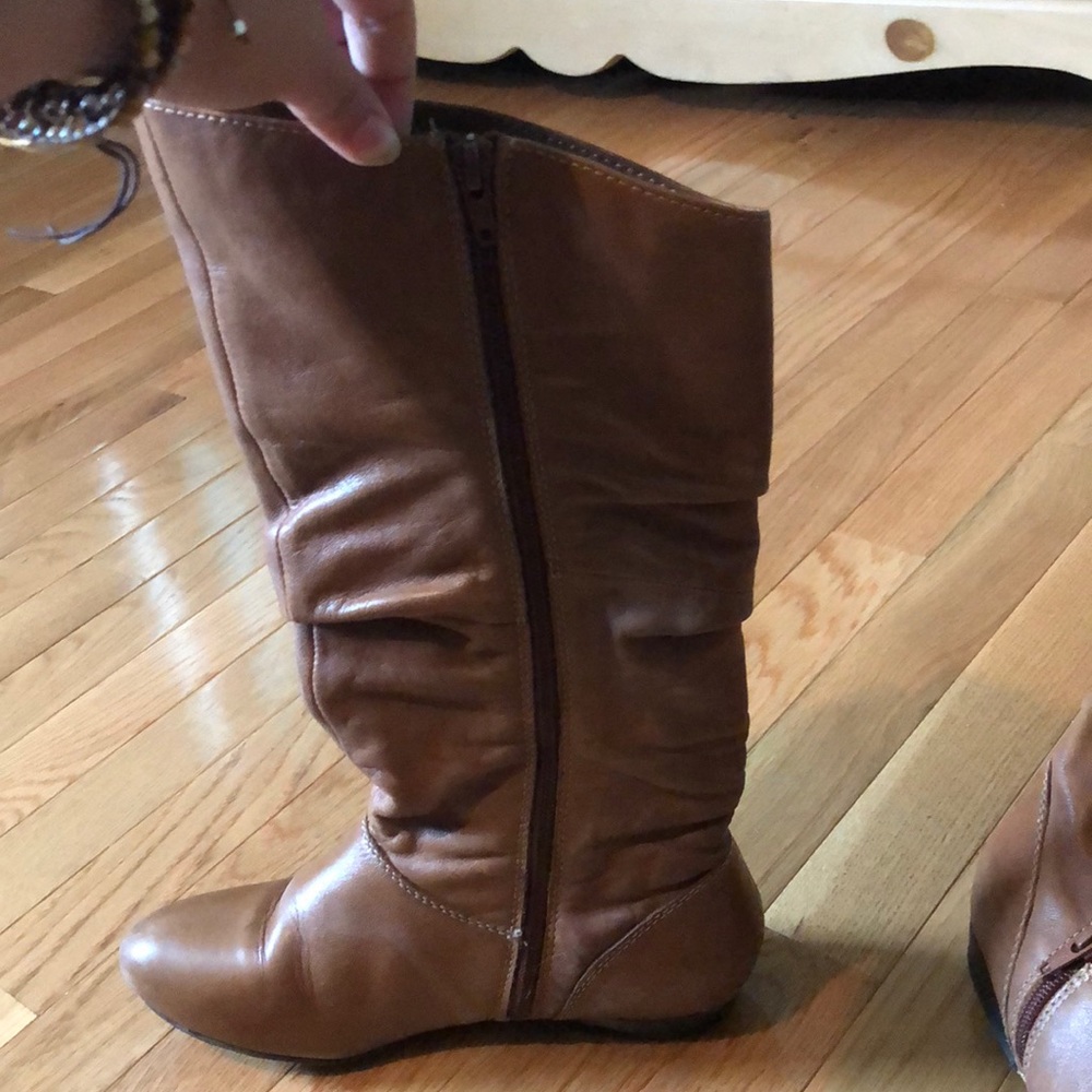 Brown leather below the knee boots